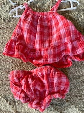 Cat & Jack Pink and Red Plaid Ruffle Tank with Matching Bloomers
